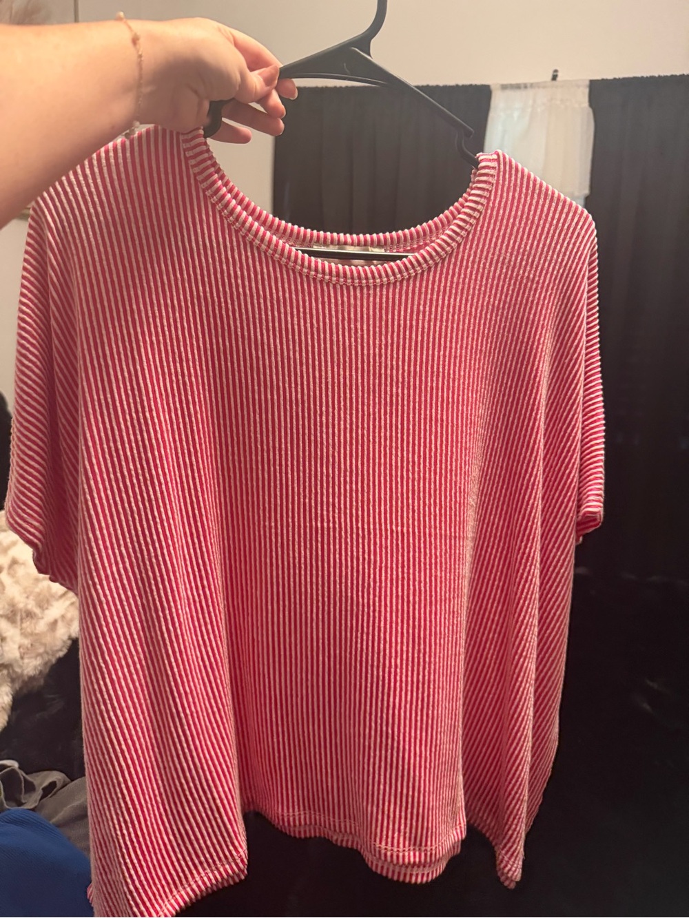 Zenana Outfitters Red and White Striped Short Sleeve Ribbed Top